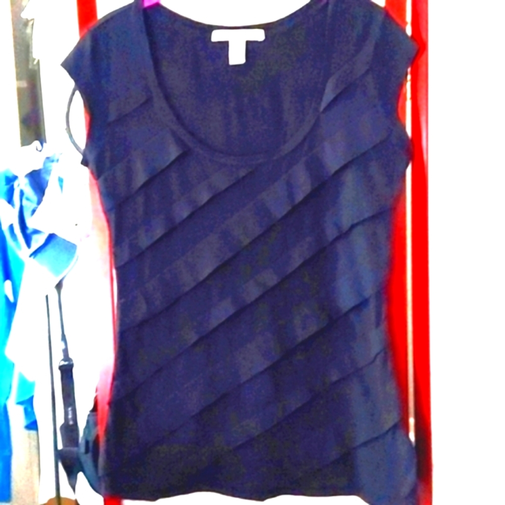 Kenneth Cole Black Ruffle tiered Cap Sleevless Top Sz S